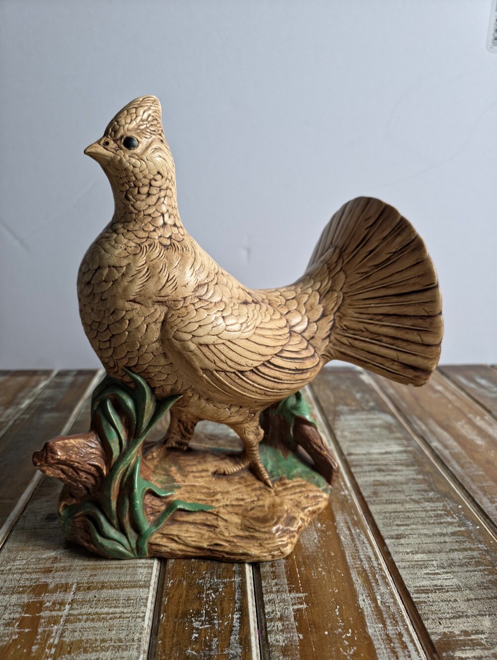 Vintage Holland Mold Gold Ceramic Grouse Figurine with Green Accent 10 Inch